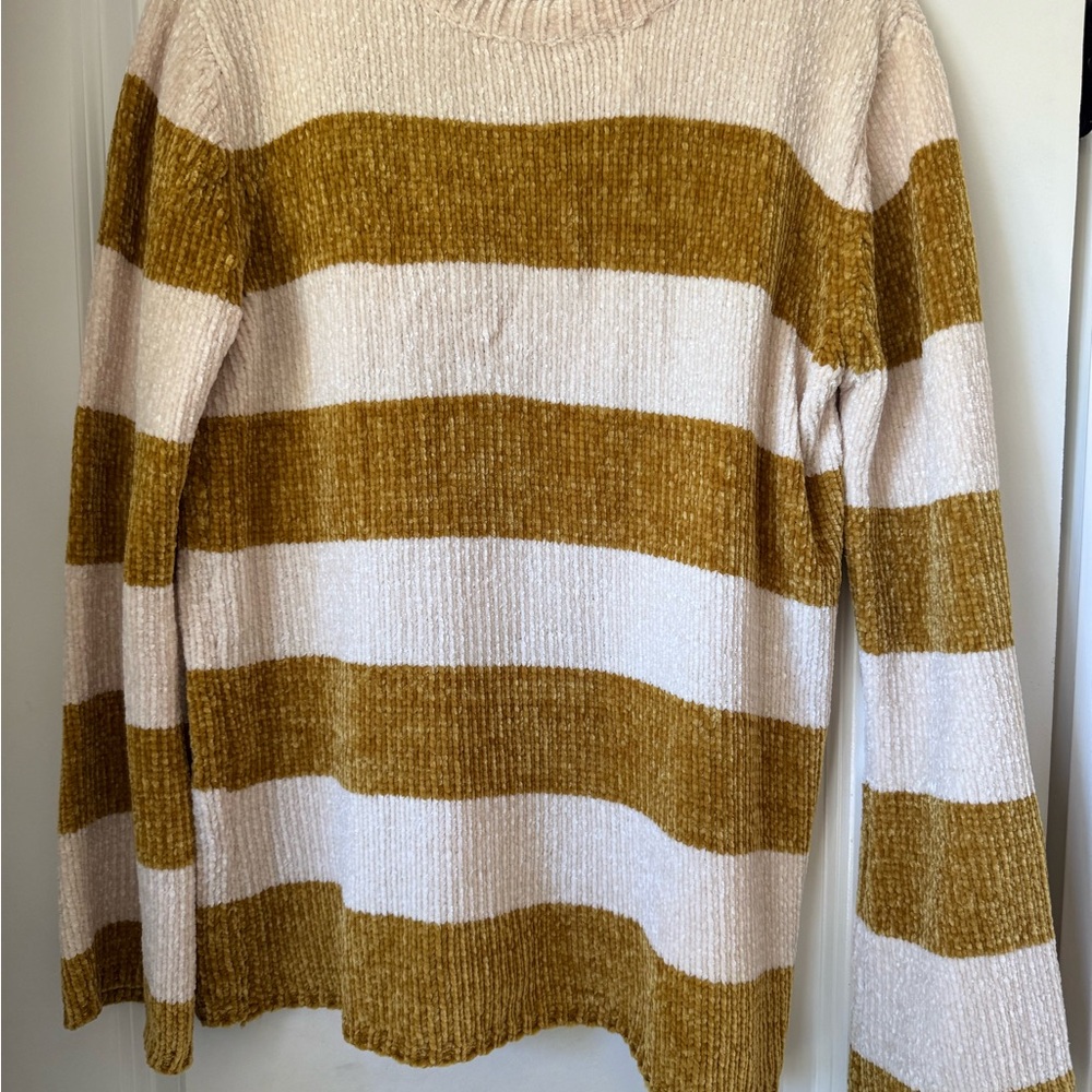 Pinkblush Mustard and Cream Striped Crewneck Sweater